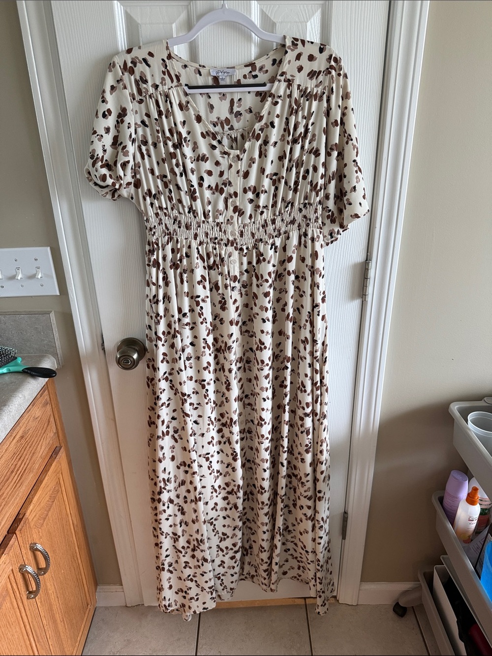 Polagram Cream Maxi Dress with Brown Spot Print